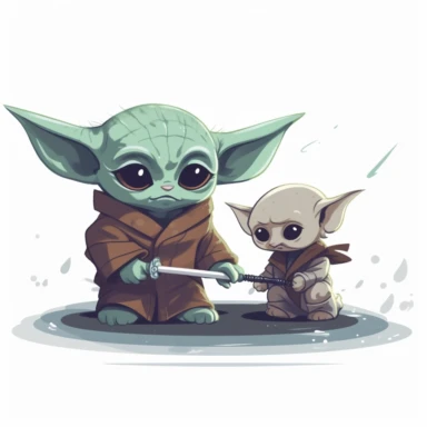 baby yoda fight clipart