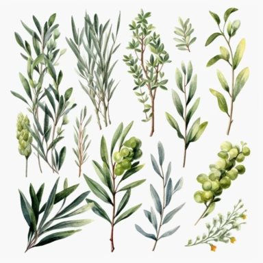 Watercolor Spring Branches Clipart Willow, Laurel, Olive, Eucalyptus Branches , Transparent Background