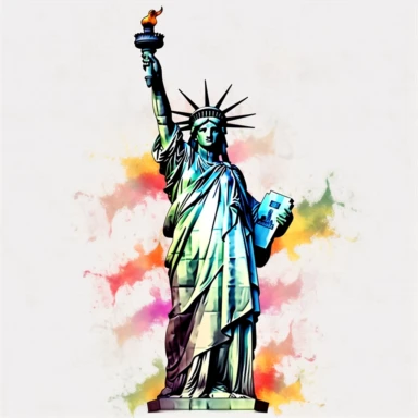 Statue of Liberty - New York City, USA, professional clipart, aquarelle, clean, neat
