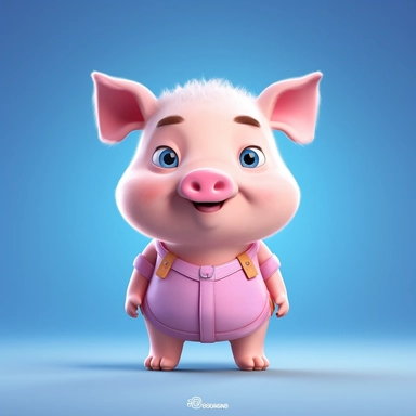 Animated Pig Standing Front View Wearing T-Shirt Character Design, Full Body, Face Drawing in Highest Quality, High Quality Face Drawing, Clipart, Full Illustration, 4k, Sharp Focus, Silky Skin. soft, symmetrical, detailed face, concept art, fairytale style, chibi kawaii . Octane rendering, 3D, perfect face, detailed face, delicate face, perfectly sharp lips. , detailed eyes