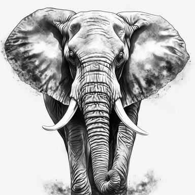 PROPAGANDA POSTER elephant with trunk in the air DRAWING, LOGO, profile view of HEAD, BLACK AND WHITE, WILDLIFE, STENCIL, LINE ART TRANSPARENT BACKGROUND, PNH CLIPART