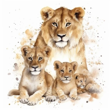 family, baby, lion and lioness,Watercolor Clipart high quality, white background , lion and lioness, cute, love