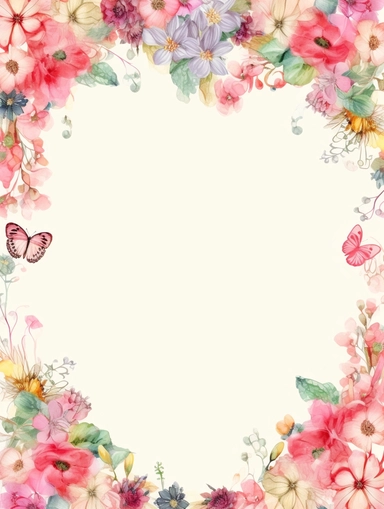frame for poster, narrow vignette along the sides and the corners of the picture, little cute wild bright clipart flowers like hearts vignette, soff pastel blank center of the picture,