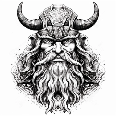 brave viking illustration black and white clipart on white background