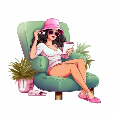 Relaxing Chill Glam Girl Clipart Png Graphic variety of sticker die cut clip art 4 separate clip art items pink. stool , pink purse