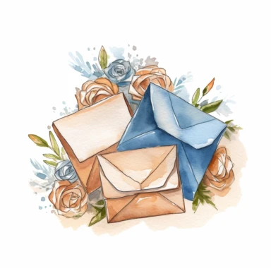 Watercolor cute mail clipart. brown blue beige white background