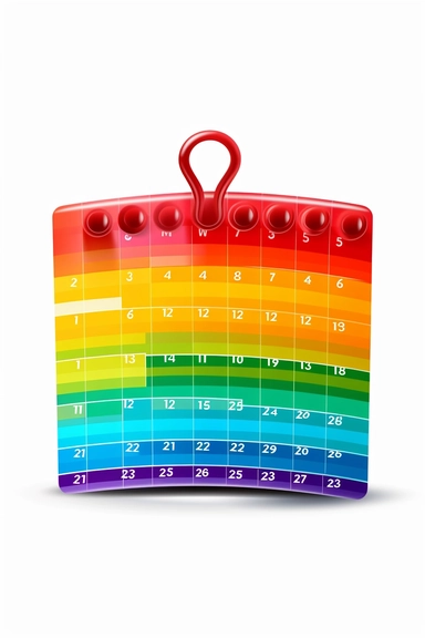Calendar in rainbow colors , very vibrant colors, cartoon style, white background, clipart, colorful, HD