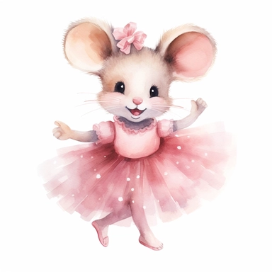 watercolour cute happy mouse wearing a pink tutu, high quality clipart image, high resolution, isolated on a white background