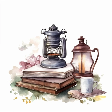 Typewriter Lantern Book Coffee Watercolor Sublimation Clipart, Clipart, white background, no watermark, no text, no word,