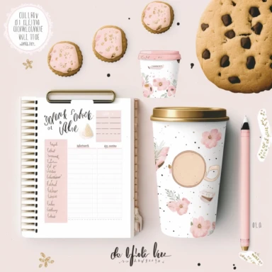 cookie clipart, to do list clipart, planner clipart, stationary, coffee cup, pink and white, c20, no words or letters, no numbers, V5