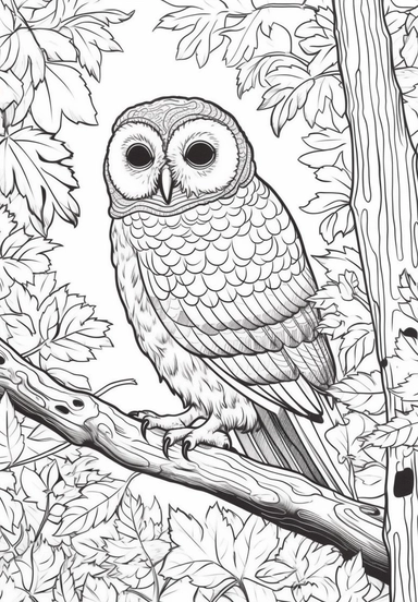 simple and easy coloring page design, coloring page for adults, owl in wilderness, cartoon character silhouette illustration cliparts image, kimoicore, high resolution, #screenshotsaturday, whimsical children's book illustrator, Kęstutis Kasparavičius