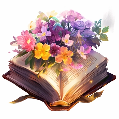 there is a book with a bunch of flowers on it, fantasy game spell icon, medibang, (aesthetics), author unknown, profile image, an overgrown library, [ forgetful ], telegram sticker, warmly lit, graphic 4 5, enduring, google arts and cultures, list, april PNG Watercolor Fantasy Books Clipart