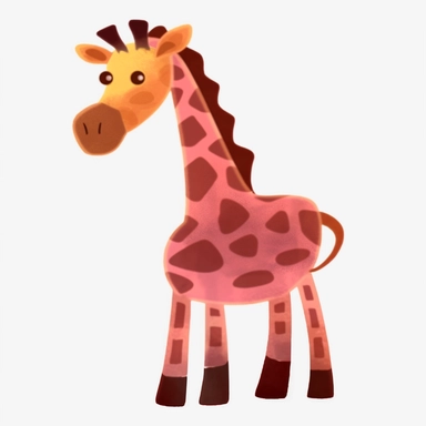 ，cartoon giraffe clipart, in the style of pink and maroon, rough-edged 2d animation, dark brown and orange, rug, deconstructive, animated gifs, symbolist watercolors ，white clean background