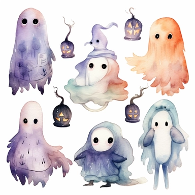 watercolor clipart ghosts cute skeletons halloween