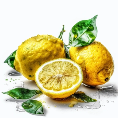 A photography shot of zesty watercolor clipart lemons against a clean white background, with a 35mm lens capturing the intricate details. The image showcases the vibrant hues of yellow and green, accentuating the freshness of the lemons. The color temperature is balanced, creating a natural and realistic depiction. The lighting is soft and diffused, illuminating the lemons evenly. The atmosphere is bright and inviting.