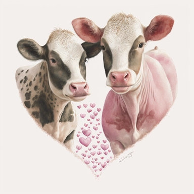 pink valentine cow print hearts, Lilla Rogers agency, watercolor, fairytale, folkart, clipart, white background