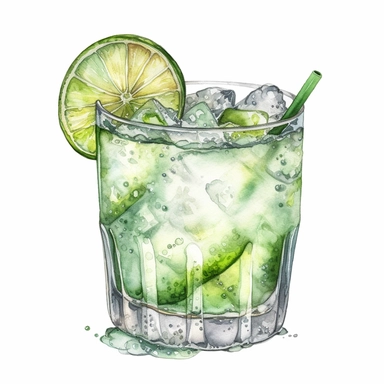 hand drawn Cadillac margarita , glamorous, very detailed and realistic, watercolor, white background with margins, clipart style