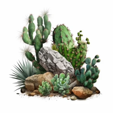 Cactus with thorns and stones mexican green plant with spines and rocks , Sublimation Clipart, on a white background