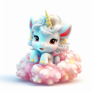 3d cute adorable baby unicorn on fairy rainbow cloud,enchanment,magical journey,innocence,playful,adorable,fantasy,wonder,clipart,white background,colorful