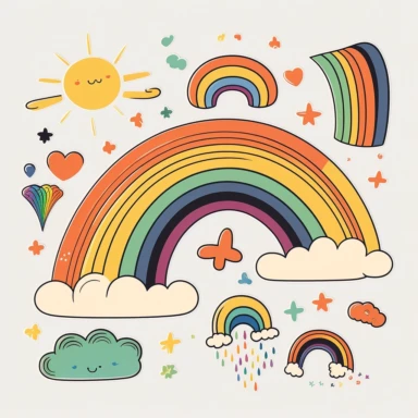 simple vector drawing of a rainbow, clipart, basic shapes, solid colors, joyful, doodle, sticker design, lineart, 2d flat file, silhouette, svg cut file