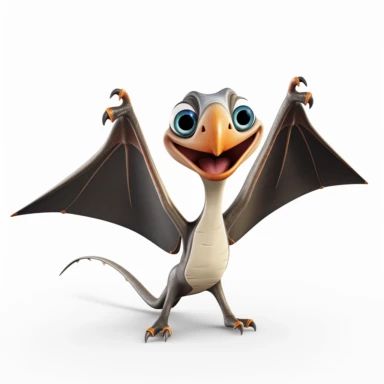 clipart, cartoon Pteranodon, in the style of imax, playful and lighthearted compositions, childlike innocence and charm, uhd image, realistic and hyper-detailed renderings, movie still, utilizes, white background
