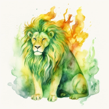 green fire lion watercolour clipart