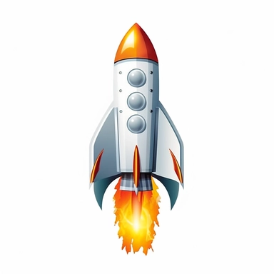 spacecraft rocket clipart illustration, in the style of light white and light silver, lively and energetic, explosive pigmentation, cad (computer aided design), simple, colorful illustrations, white background, high resolution