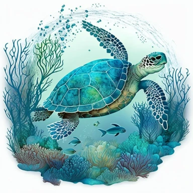 Create a serene and captivating clipart image of a majestic turtle, showcasing its grace and beauty. The artwork should be clean with a focus on the intricate details and soft blending of beautiful colors. The turtle should be depicted in a peaceful and calm manner, radiating a sense of tranquility. The colors chosen should be harmonious and visually pleasing, capturing the essence of the turtle's natural environment. The background should be white or transparent, allowing the turtle to be the m