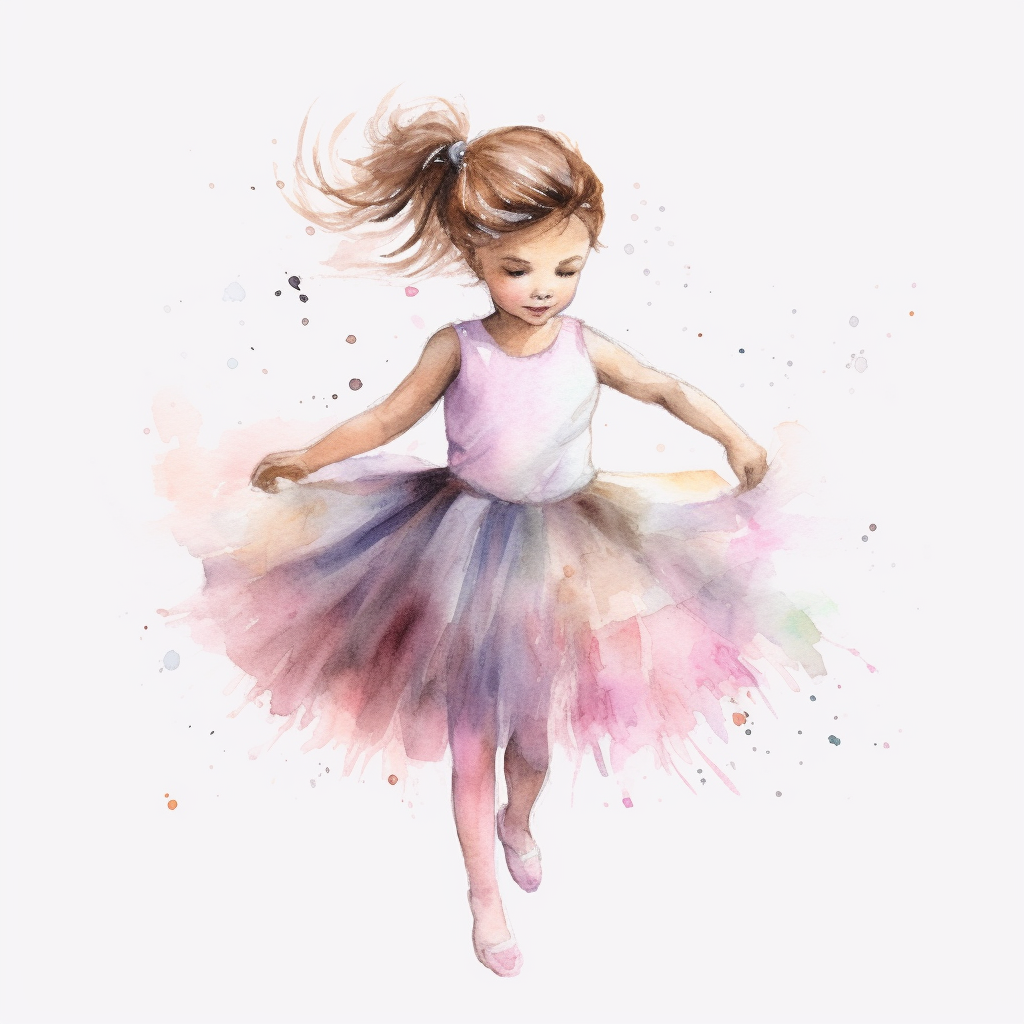 little girl dancing in tutu, watercolor, pastels, whitebackground ...