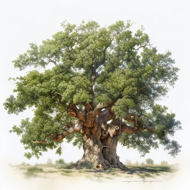 watercolor clipart of oak tree, white background, white vines, 4k, octane render, detailed, hyper-realistic, cinematic, photography by Joel Meyerowitz, Roger deakins, Slim Aarons, Craig Mullens, artstation