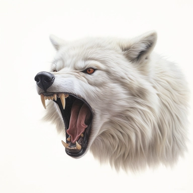 watercolor for a clipart with a white background of a wolf growling, hyperrealism, painted by mary jane ansell