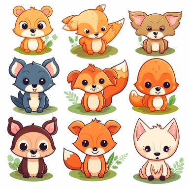 baby forest animals, cartoon clipart, sticker