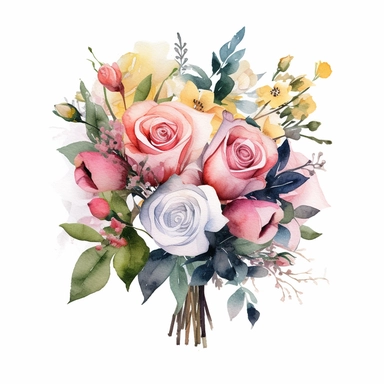 watercolor painted bouquet of mixed colored roses clipart, Flower Border clipart, Minimalist Flower Bouquet clipart, mixed colored roses Clipart roses painting formal glamour elegant style wedding floral bouquet, wedding clipart include babys breath flowers in the bouquet 4