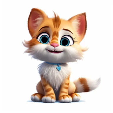 funny little kitten pixar style clipart on white background