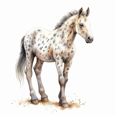 Appaloosa baby horse, highly detailed, watercolor, clipart, illustration, white background, digital painting, paper crafting, no signature, no text