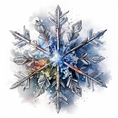 HIGHLY DETAILED HIGHLY INTRACATE WATERCOLOR CLIPART ILLUSTRATION OF A SINGLE BEAUTIFUL SNOWFLAKE DO NOT MAKE A SATURATED IMAGE