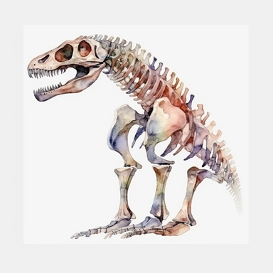 Watercolor dinosaur bones clipart, white isolated background, space out, hd