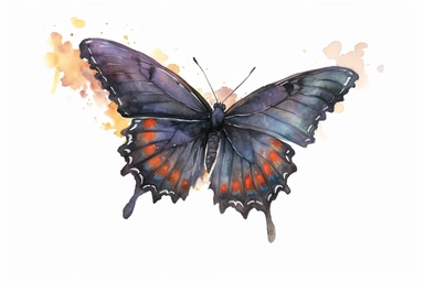 Watercolor, Generate an image of a Common Sootywing butterfly in mid-flight, capturing its swift and agile movements, clipart, hd, on a white background, spaced out