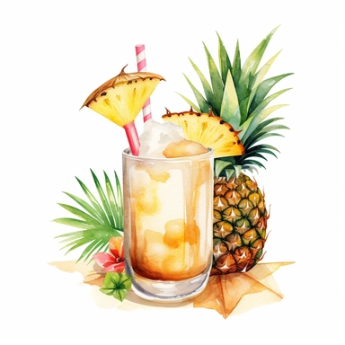 watercolor pina colada cocktail clipart - watercolor summer drinks - summer clipart single design