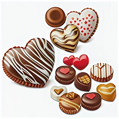 Valentine chocolate candy clipart, vector, on white background, heart shape cookies, hyper realistic, super detailed, photorealistic