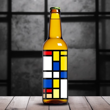 Mondrian-Inspired Beer Clip Art, Geometric Design, Beer Bottle Clipart, Abstract Art Sublimation Design, Drinks Clipart, on plain background