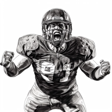 clip art, show full body, american football player screaming, black and white