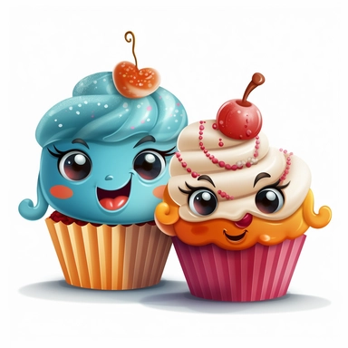 funny cute cupcakes with toony faces clipart hd