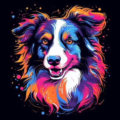 boarder collie, light painting, ultra detailed, clipart design graphic, vector, contour, 32k,