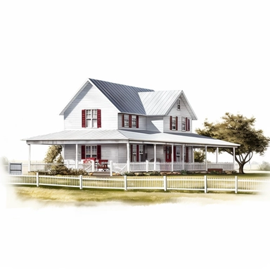 farm house photorealistic clipart,on white background with margins