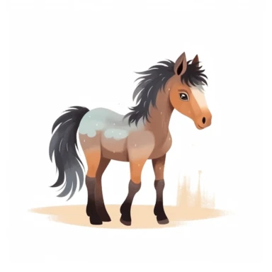 a baby horse clipart with illustration, full body shot ,8k, style of Bohemian, style of Anna Süßbauer and Jon Klassen,vector, Vector, white background,Solid Background, Sharpness and clarity, masterpiece, trending on Artstation and Dribbble.