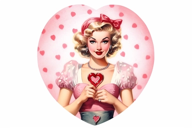 1950s Pin up girl valentines day watercolor clipart