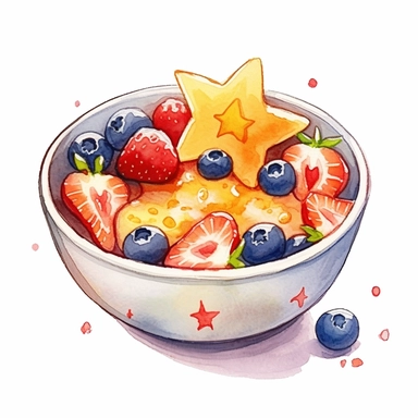 a smoothiw bowl with cute stars, beautiful realistic watercolor artwork, white background clipart