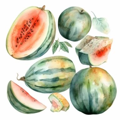 melons clipart set isolated on white, watercolor, - - no photograph