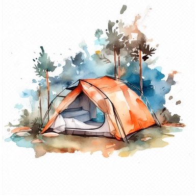 watercolor clipart of camping tent with transparent background